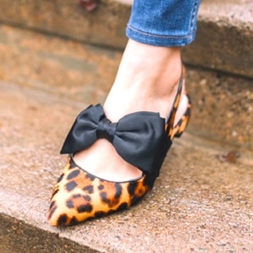 *RARE* J. Crew Gwen Slingback Flats with Bow in Leopard Calf Hair